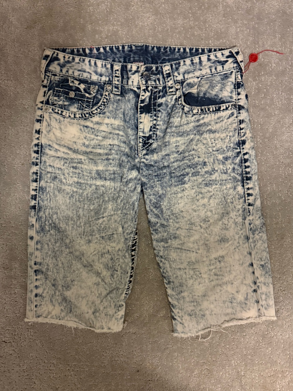 True Religion Acid Wash Jean Shorts - Blue & White